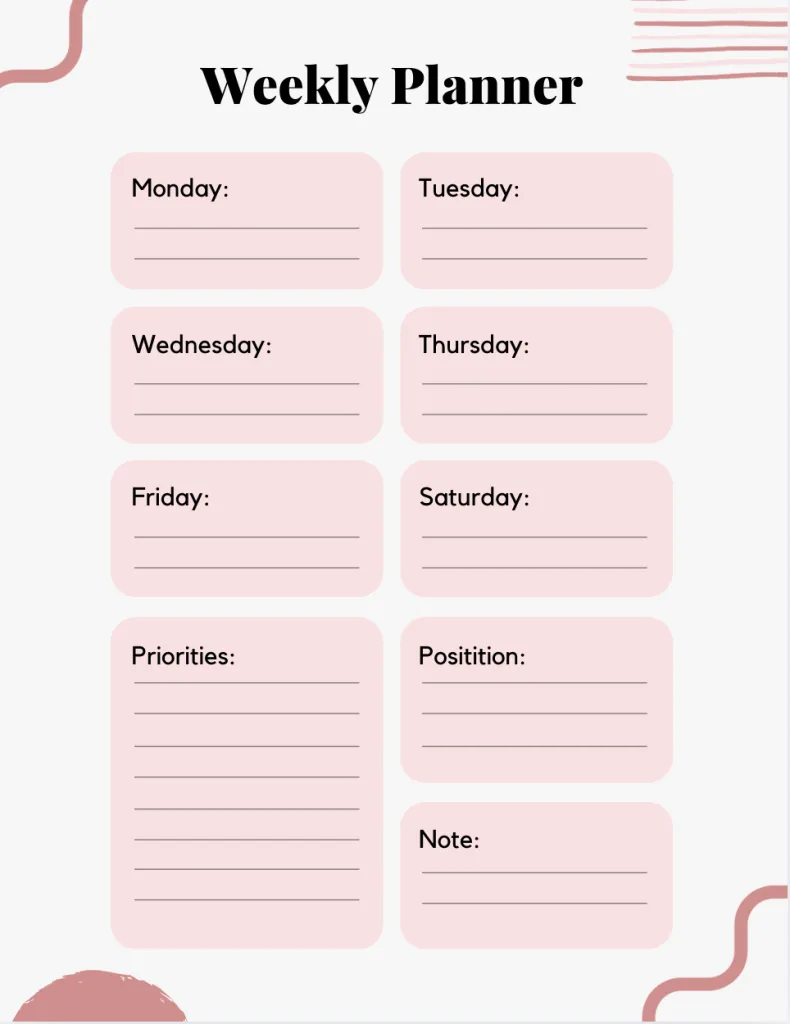 2025 Weekly Calendars